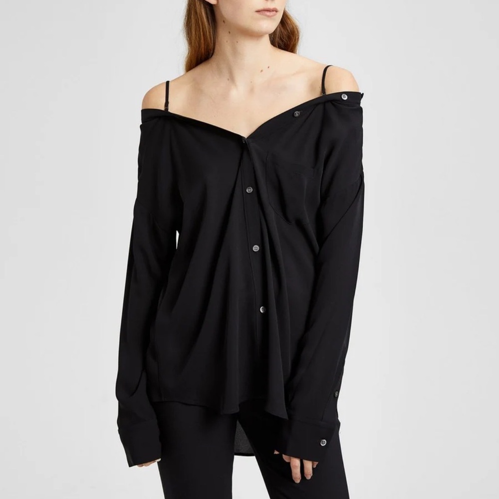 Theory Black Button Down Shirt with Cut Out Accents